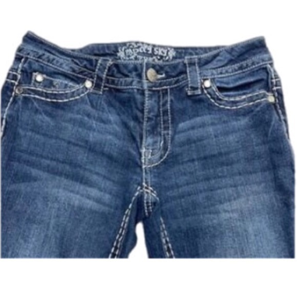 Paisley Sky Jean Mid Wash Blue Low Rise Boot Cut 5 Pocket W12 Embroidery Studded - Picture 6 of 16